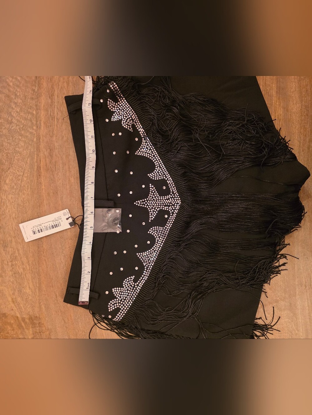 Nasty Gal Black Rhinestone Studded Fringe Back Shorts US Sz 6 - Picture 9 of 15